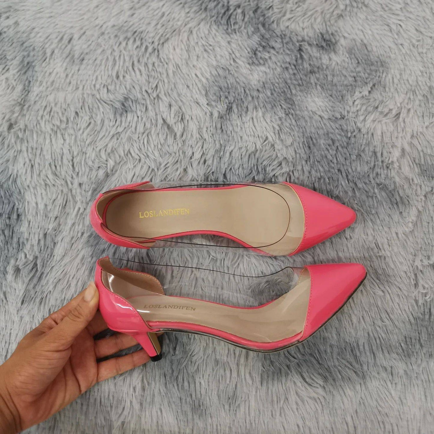 Women Patent Leather Sexy Pumps 2025 Autumn PVC Transparent 5cm Low Heel Pointed Toe Slip-on Thin High Heels Party Wedding Shoes