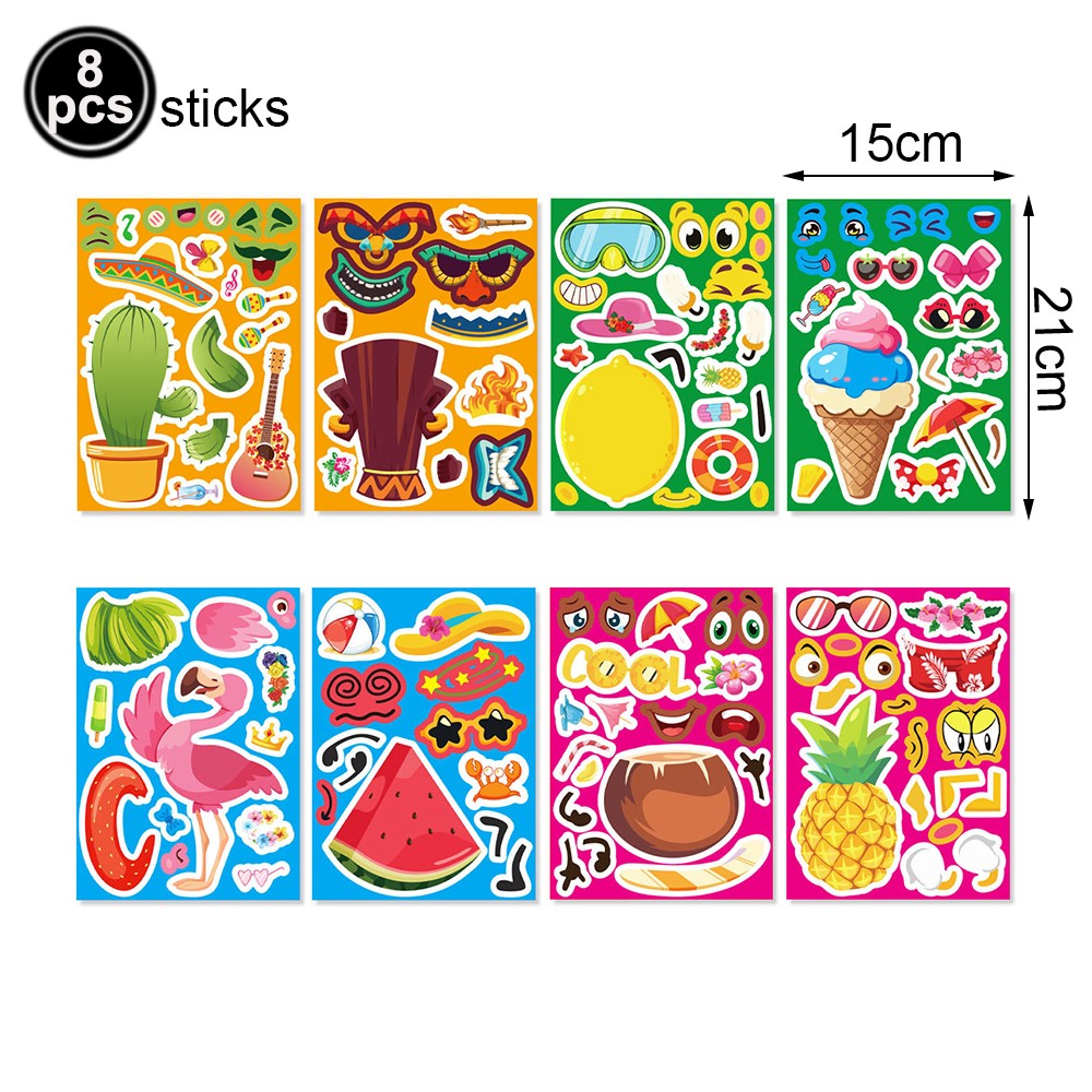 9pcs Hawaii Themed Party Wine Bottle Stickers Pink Flamingo Pineapple Stickers Summer Beach Party Supplies Decoration 4.02×5inch