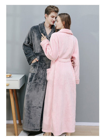 Female Autumn and Winter Warm Long Coral Velvet Thick Couple Bath Bathrobes Men Women Pajamas Shower Robe Bath Towels For Adults