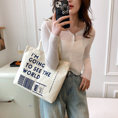 Canvas Women Handbags Shoulder Underarm Bag London Books Print Handbag Large Capacity Ladies Shopping Tote Bag Student Book Bags