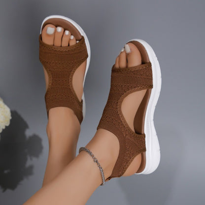 Women's Shoes 2025 Summer Comfortable Casual Sports Sandals Women's Beach Wedge Sandals Women's Mesh Knitted Roman Sandals