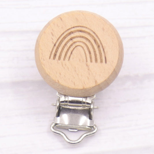 5pcs 30mm Laser Patern Metal Steel Round Beech Wood Clips Baby Teethers Toys Pacifier Chain Holder Making