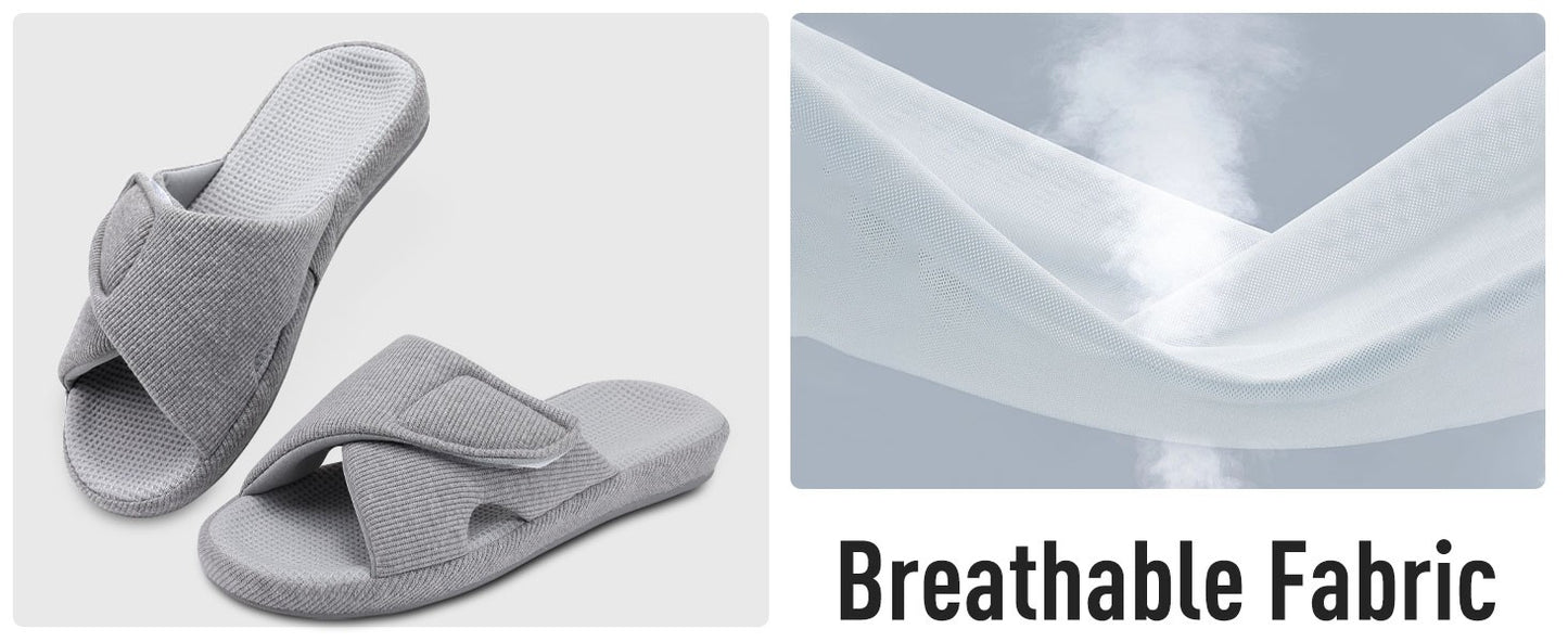 Comwarm Waffle Indoor Cotton Slippers For Women Open Toe Anti-Slip Home Slippers Four Seasons Flats Slippers with Arch Support