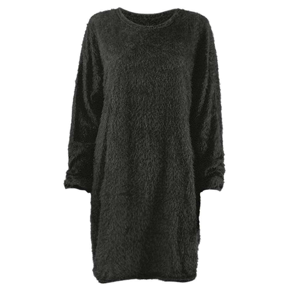 Women Winter Sweater Knit Crewneck Warm Long Sleeve O-Neck Casual Sweatshirts Dress Solid Color Oversized Basic Ladies Cloth