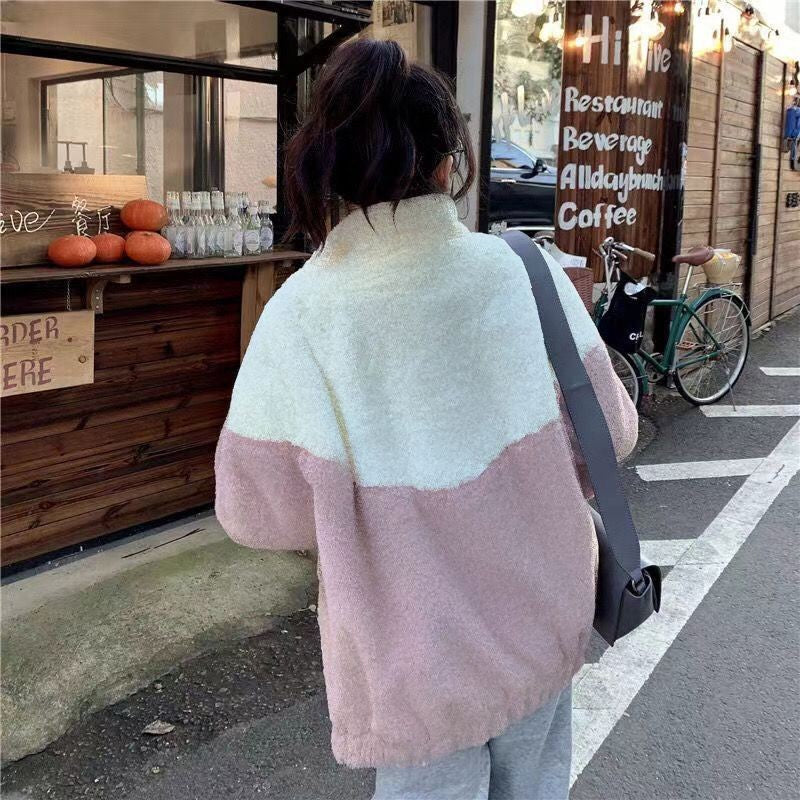 Plus Size Ladies Thickened Lamb Velvet Jacket Autumn Winter Loose Fit Splicing Cotton Coat Korean Style High School Student F...