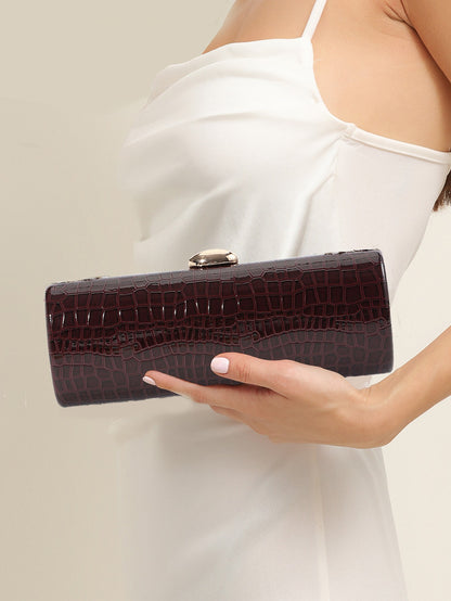 Vintage Long Box Clutch Bag Women Brown Crocodile Pattern Wallets Gold Metal Chain Handbag Designer Luxury Evening Party Purse