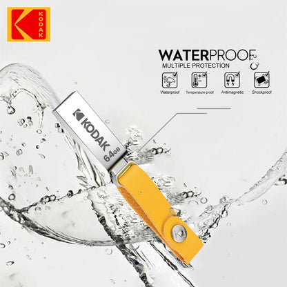 Pen Drive USB KODAK K122 de Metal 2.0 de Alta Velocidade 32GB/64GB/128GB Mini U-Disk Memory Stick com Alça para PC e Carros