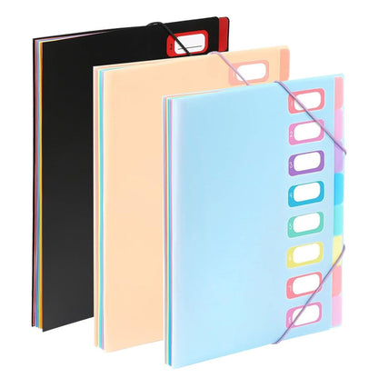 1 portable expanding folder with 8 compartments and elastic straps, suitable for office or home use.