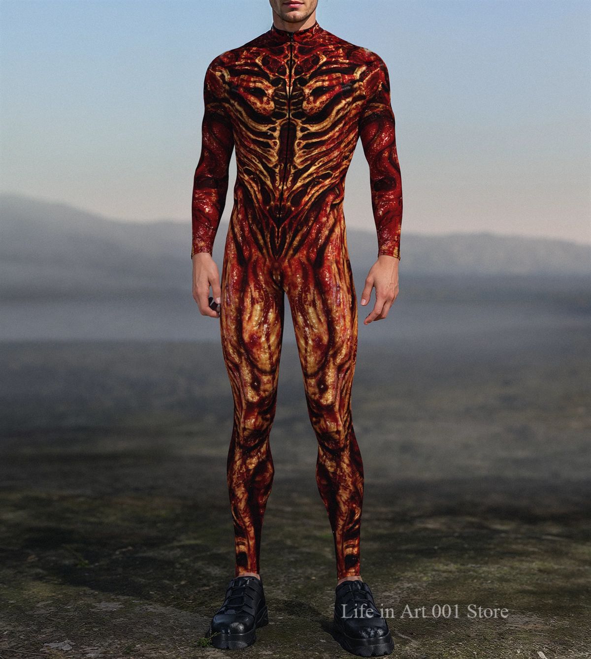 Scary Halloween Blood Zombie Bodysuit Costume Men 3D Digital Skeleton Printed Tights Jumpsuit Holiday Stage Party Performance