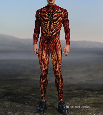 Scary Halloween Blood Zombie Bodysuit Costume Men 3D Digital Skeleton Printed Tights Jumpsuit Holiday Stage Party Performance
