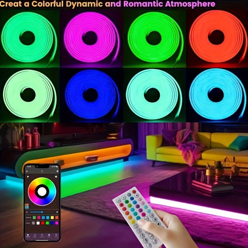 DC 24V RGB Neon Led Strip Light With Bluetooth 30 Meters Outdoor IP65 Waterproof Neon Rope Lights App Remote Control Band