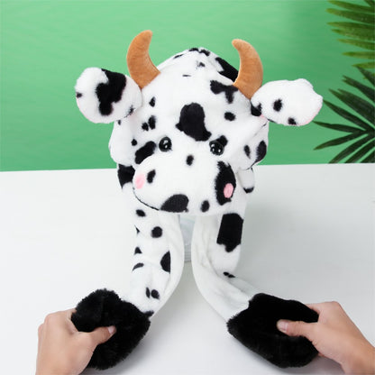 Women Girls Soft Warm Moving Jumping Rabbit Pinch Airbag Animals Ear Hat Funny Cap Plush
