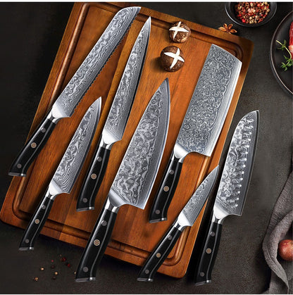 Conjunto de Facas TURWHO 1-6 Peças Aço Damasco 67 Camadas Facas de Cozinha Santoku Faca de Chef Faca Multiuso Para Pão Ferramentas de Cozinha