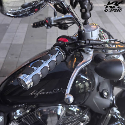 Manoplas Retro para Guidão de Motocicleta 25 MM de Alumínio e Borracha para Harley Touring Softail Fat Boy Sportster XL 883 1200 Dyna