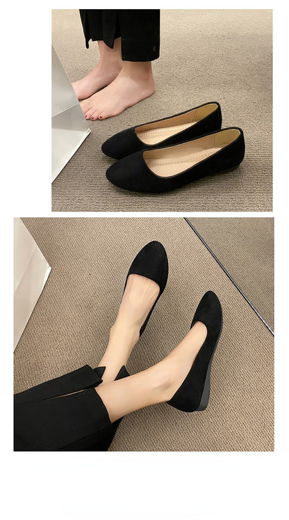Plus Size 35-42 Women Flats Slip on Candy Color Woman Boat Shoes Black  Faux Suede Ladies Ballet Flats