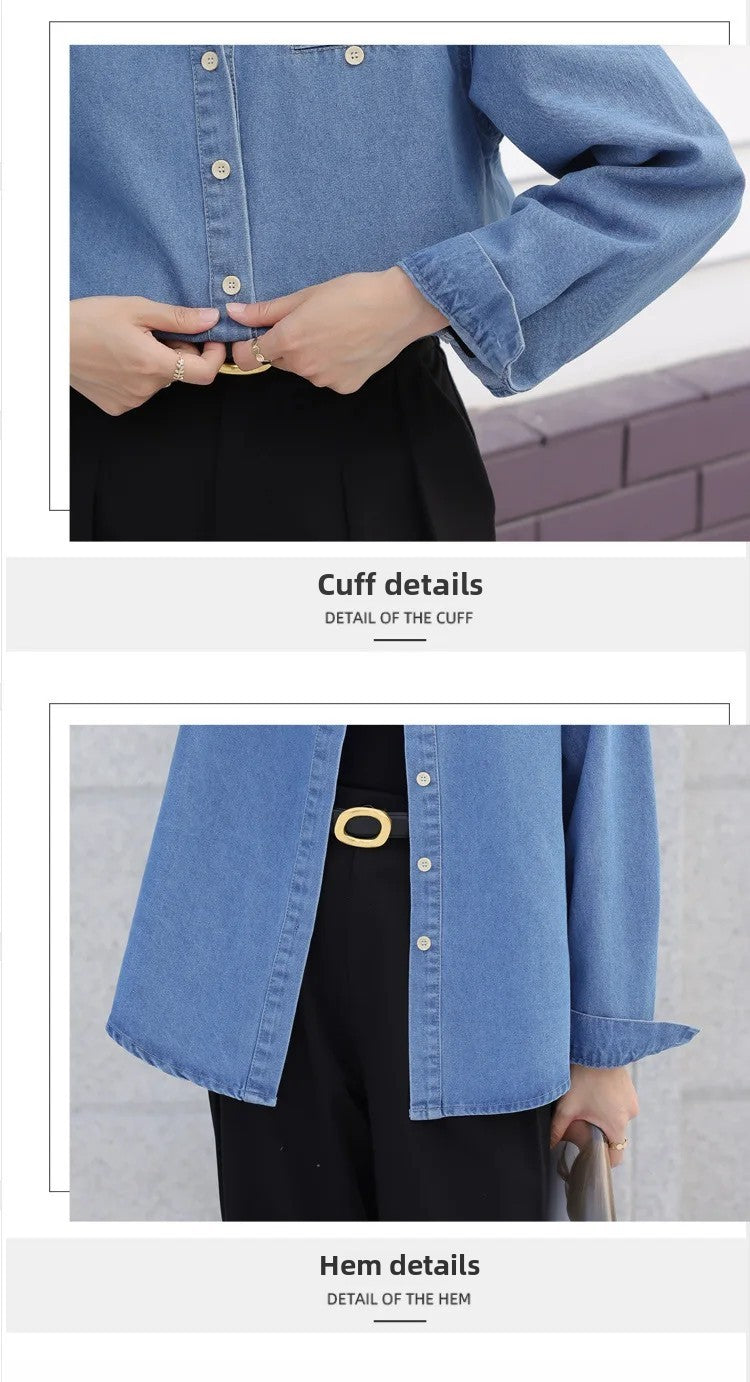 2024 New Vintage Loose-Fit Denim Shirt Women's Petite Top Commuter Jacket Fashionable Through-The-Year Style