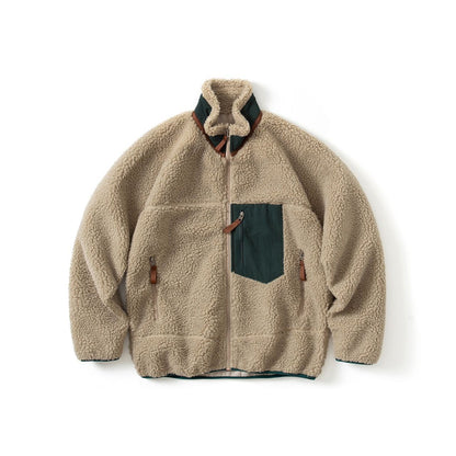 Pata Outdoor Windproof Hiking Fleece Jacket Imitation Lamb Wool Stand Collar Zipper Fleece Jacket Polar Fleece Warm Couple Coat