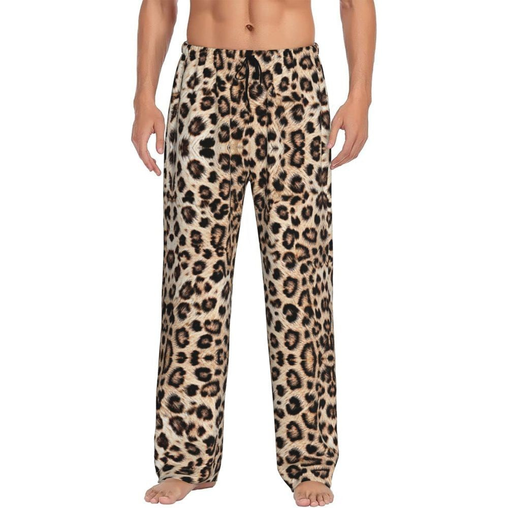 Custom Leopard Print Pajama Pants Men's Animal Skin Sleepwear Lounge Sleep Bottoms Stretch with Pockets