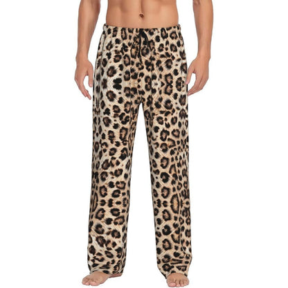 Custom Leopard Print Pajama Pants Men's Animal Skin Sleepwear Lounge Sleep Bottoms Stretch with Pockets