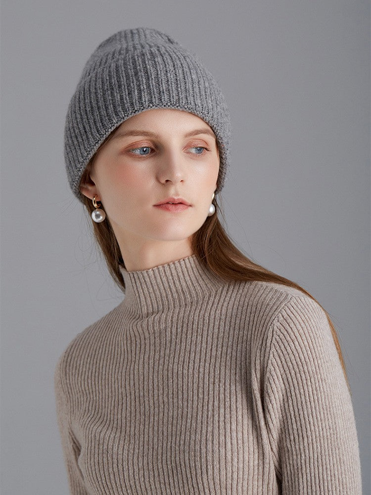 Pure Wool Beanies Knitted Cap Women Men Knitted Hat Casual Bonnets Soild Colour Autumn Winter