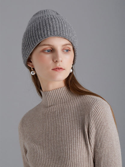 Pure Wool Beanies Knitted Cap Women Men Knitted Hat Casual Bonnets Soild Colour Autumn Winter