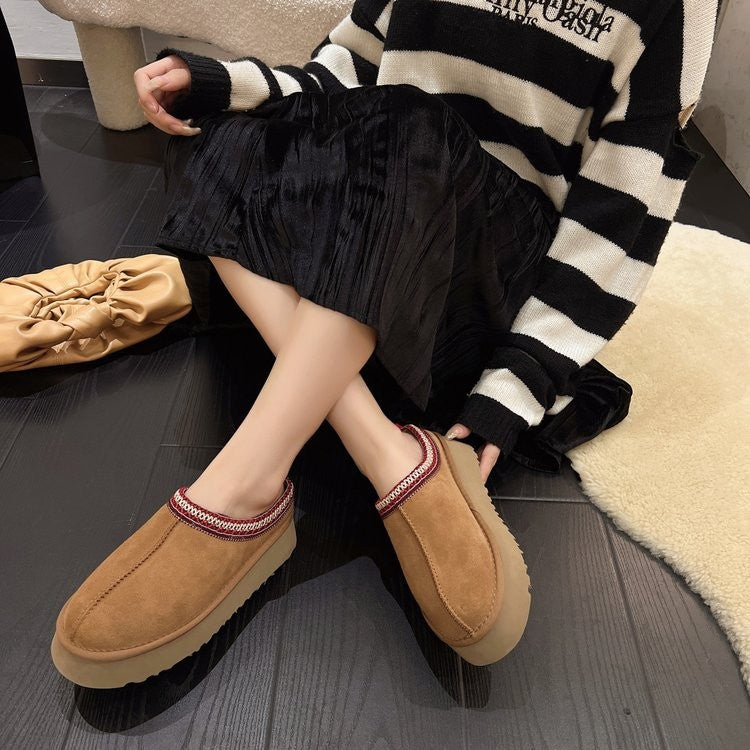 Snow Boots for Women 2024 Winter New Cashmere Warm Platform Without Heel-covered Hair Half Slipper Cotton Shoes for Women Q426