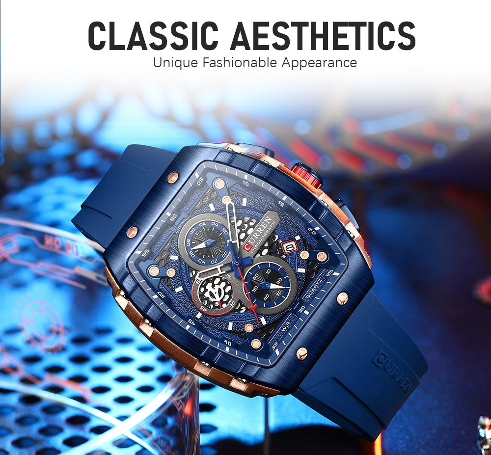 CURREN Fashion men watch brand unique square design luxury quartz sports tape watches men waterproof