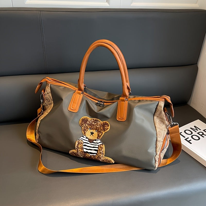 Large Capacity Travel Bag with Bear & Cat Design - Durable Oxford Fabric, Hand Washable, Ideal for Students, Fitness, Yoga