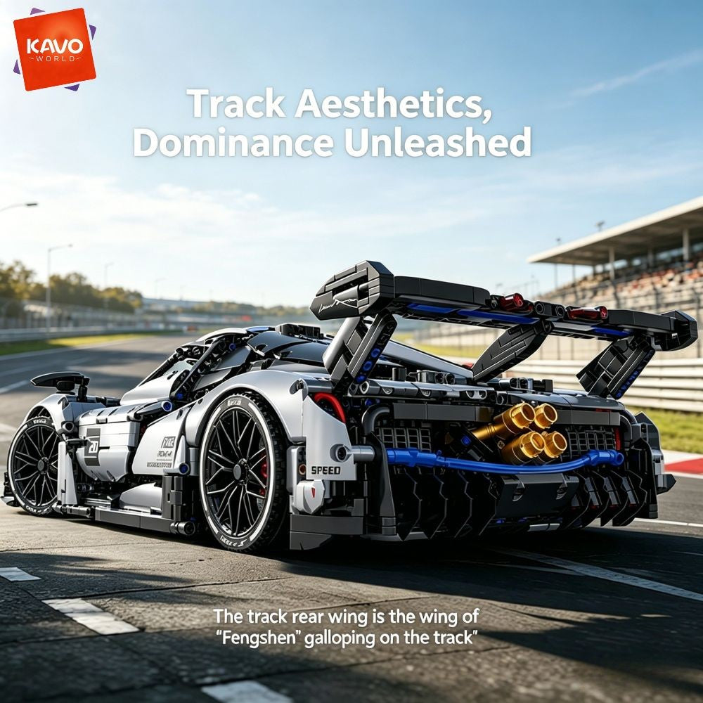 KAVOWORLD 1:8 Scale Silver-Blue Technical Super Racing Sports Car Building Blocks Set 3526pcs DIY STEM Assembly Premium ABS Racing Car Building Bricks Toy Model with Rear Linkage Engine & Track Wing, Ideal Birthday Christmas Gift for Teens Adults