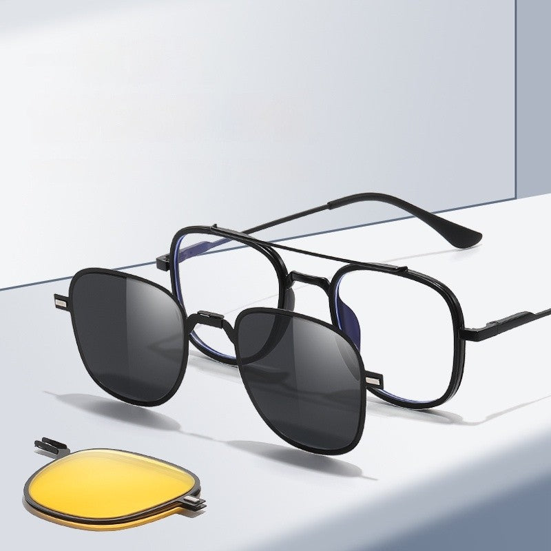 COHK Metal 3 In 1 New Style Folding Magnet Clip On Glasses Frame Trend Polarized Sunglasses Men Optical Computer Eyewear UV400