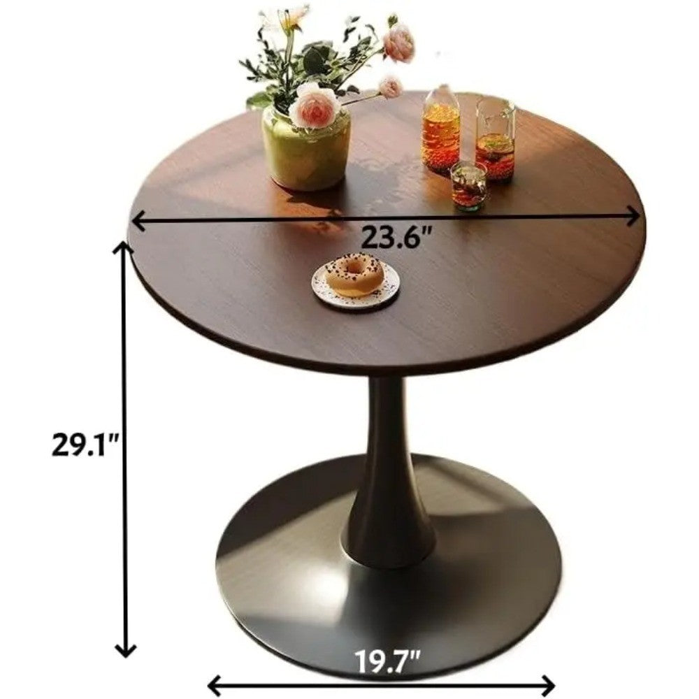 23.6-Inch Walnut Round Tulip Table With Steel Pedestal Base For 2-4 People Modern Minimalist Small Round Dining Kitchen Table
