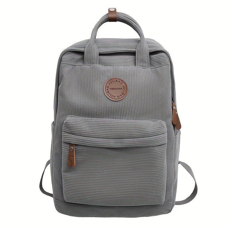 Casual Corduroy Backpack for Teens, 14 Laptop Compartment, High School & College Bag with Zipper Pocket, Backpacks for School