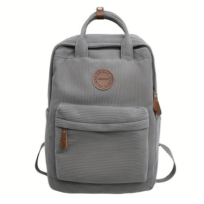 Casual Corduroy Backpack for Teens, 14 Laptop Compartment, High School & College Bag with Zipper Pocket, Backpacks for School
