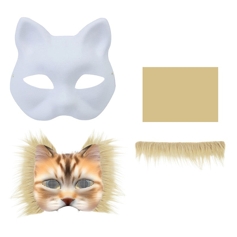 3Pcs/set DIY Handmade Graffiti Half Face Mask Therian Mask Kit Blank Mask Half Face Hand Drawn Animal Cat Fox Mask Party Gifts