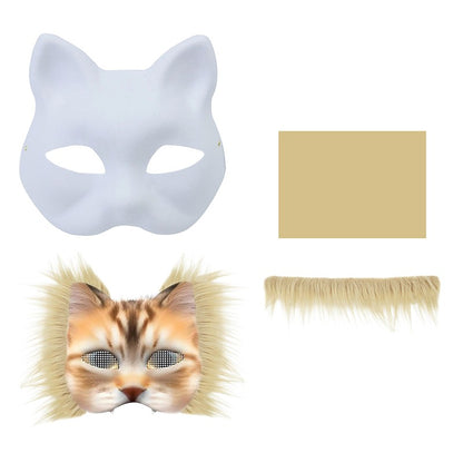 3Pcs/set DIY Handmade Graffiti Half Face Mask Therian Mask Kit Blank Mask Half Face Hand Drawn Animal Cat Fox Mask Party Gifts