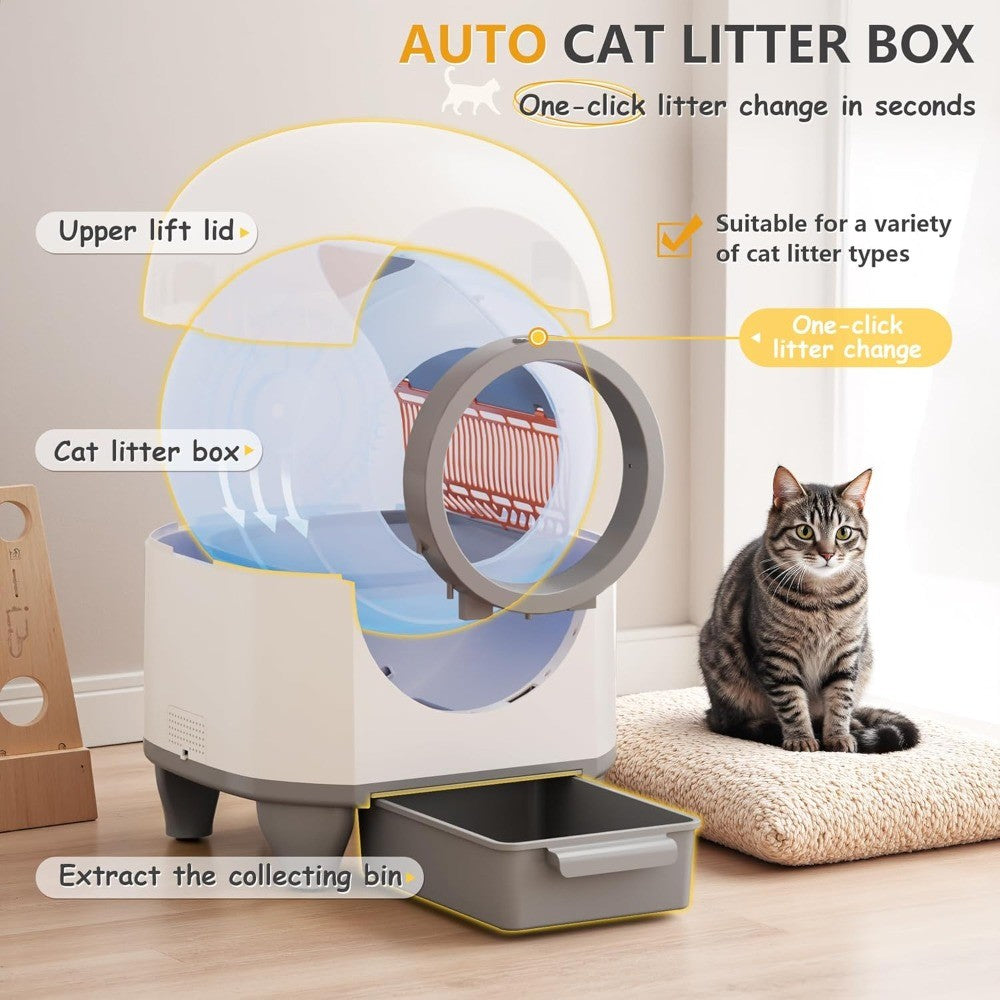 Caixa Sanitária de Limpeza Automática, Caixa Sanitária Automática de 90 L para Vários Gatos Controlada por Aplicativo com Sensores Inteligentes