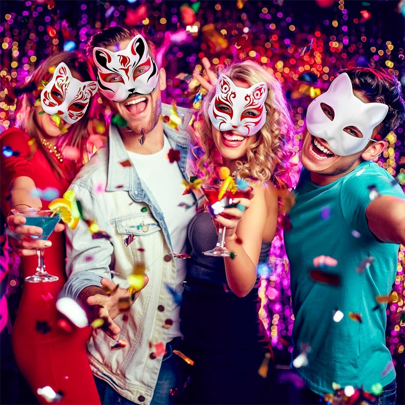 1-10pcs Japanese Mask Paper Blank Mask Halloween Cosplay Cat DIY Paintable Half Face Mask Animal Costume Party Decor Craft Prop