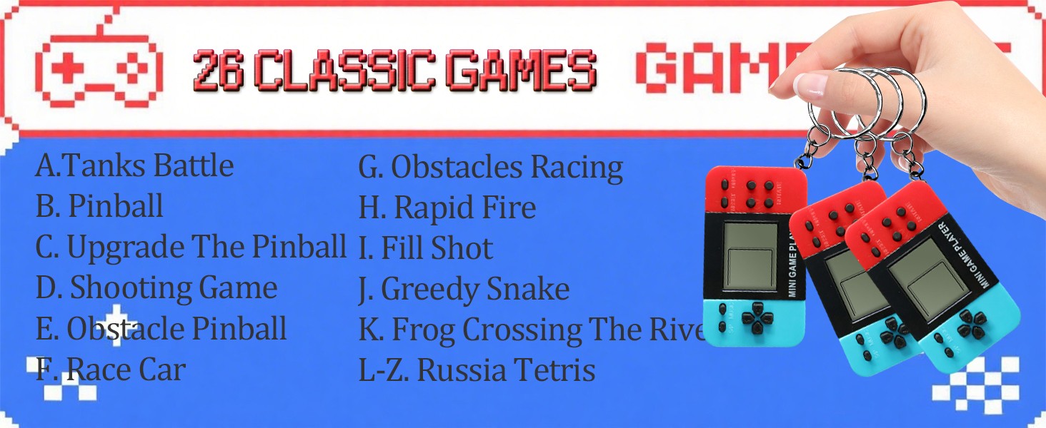 12-100pcs Mini Handheld Game Console Keychain Video Game Party Favors For Kids Birthday Christmas Gifts School Classroom Prizes