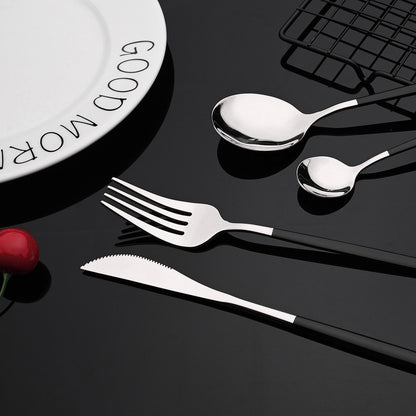 Conjunto de Talheres Portátil para Viagem Preto e Prata com 10 Peças, Hashis Colher de Aço Inoxidável, Conjunto de Utensílios de Mesa Coreano de Luxo
