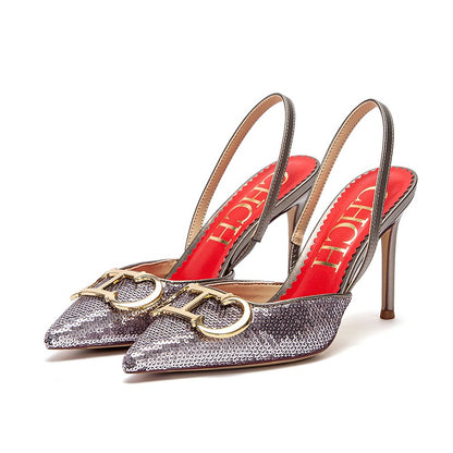 CHCH Salto Alto Feminino 2025 Ponta Fina Destiny Bico Fechado Salto com Tiras Sapatos de Festa Casamento Sexy 9cm