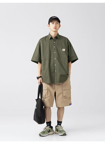 Japan Style Cargo Shirts Men Summer  Pure Cotton Loose Casual Pocket Shirts Men Women Plus Size Short Sleeve Shirt