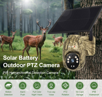 LS VISION 2K 4G Solar Security Cameras WIFI Wireless Outdoor 360° Live View Animal Monitoring Camouflage Color Battery PTZ Cam