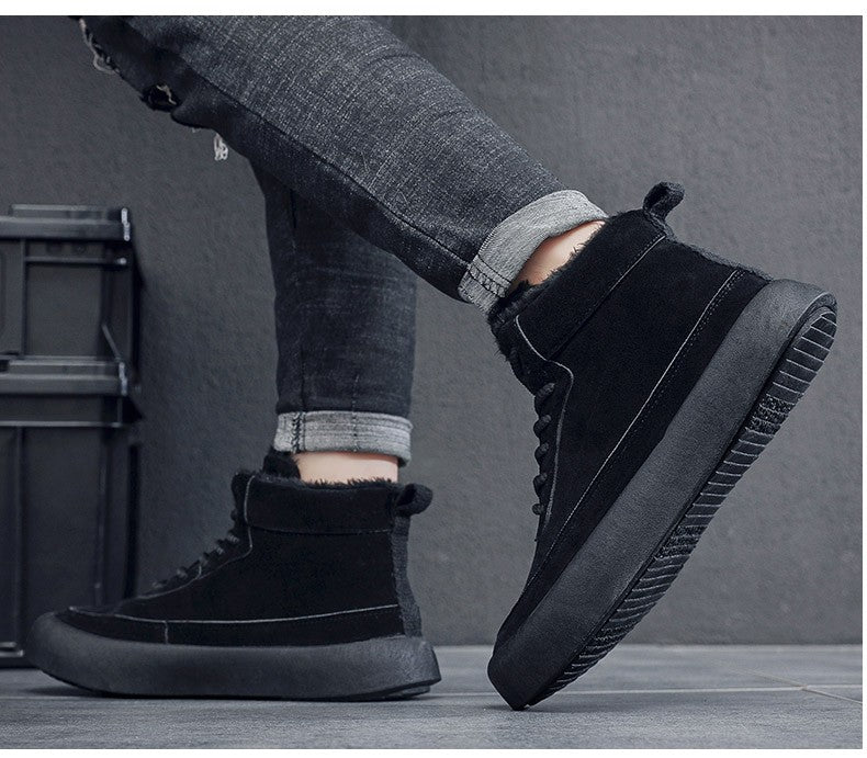 The 2025 new winter high-top plush thick men's snow boots are fashionable, casual and warm men's cotton shoes and boots