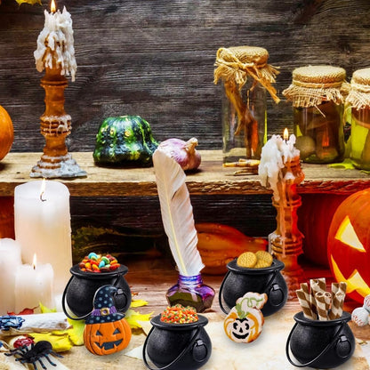 12pcs Black Cauldron with Handle, Magic Witch Cauldron Kettles Halloween Pot Candy Bowl Holder for Halloween & St. Patrick’s Day