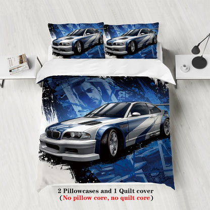 3pcs sports car racing print bedding set 1 quilt cover + 2 pillowcases unfilled, skin-friendly, breathable, anti-pilling
