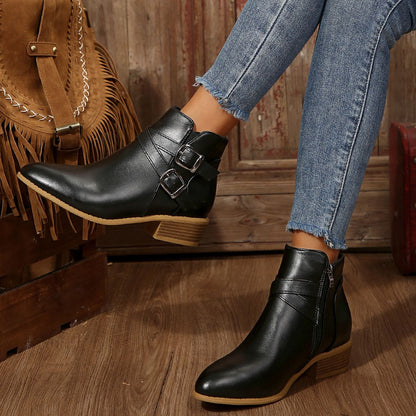 New Autumn Women's Leather Boots Belt Buckle Outdoor Footwear Fashion Pointed High Boot Casual Comfortable Women's Shoes