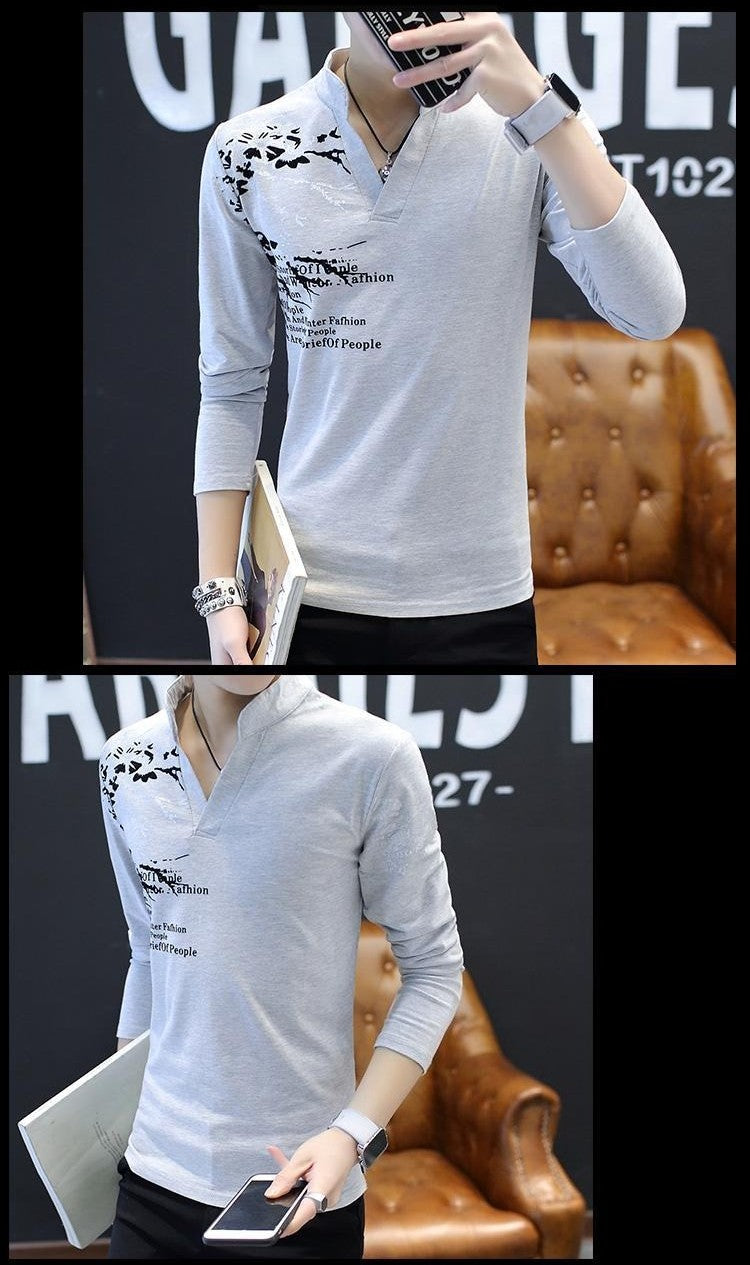 Stand Collar Man Pullovers Tight Bulk Spring Tops Sweatshirts Elasticity Designer Casual Social Quotes Slim Fit T Shirt for Men