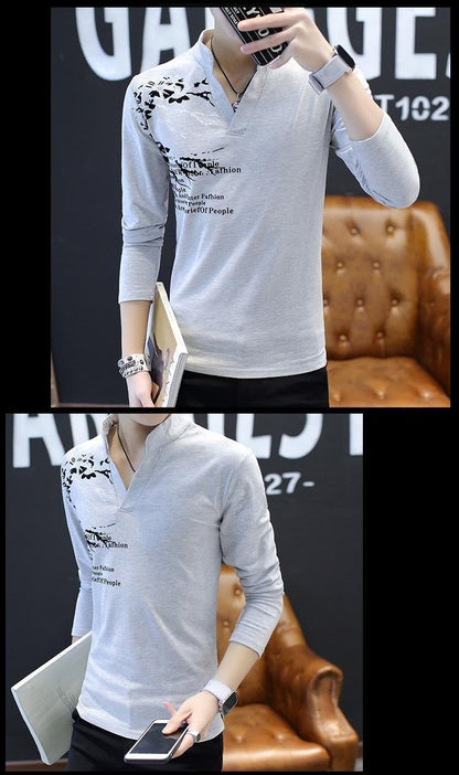 Stand Collar Man Pullovers Tight Bulk Spring Tops Sweatshirts Elasticity Designer Casual Social Quotes Slim Fit T Shirt for Men