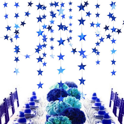 4M Paper Glitter Gold Blue Moon Star String Garland Hanging Banner Wall Party Decorations for Eid Mubarak Wedding DIY Decoration