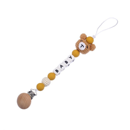 Wooden Dummy Holder Clip Customization Name Silicone Pacifier Chain For Baby Teether Nipple Chain Care Kids Birthday Shower Gift